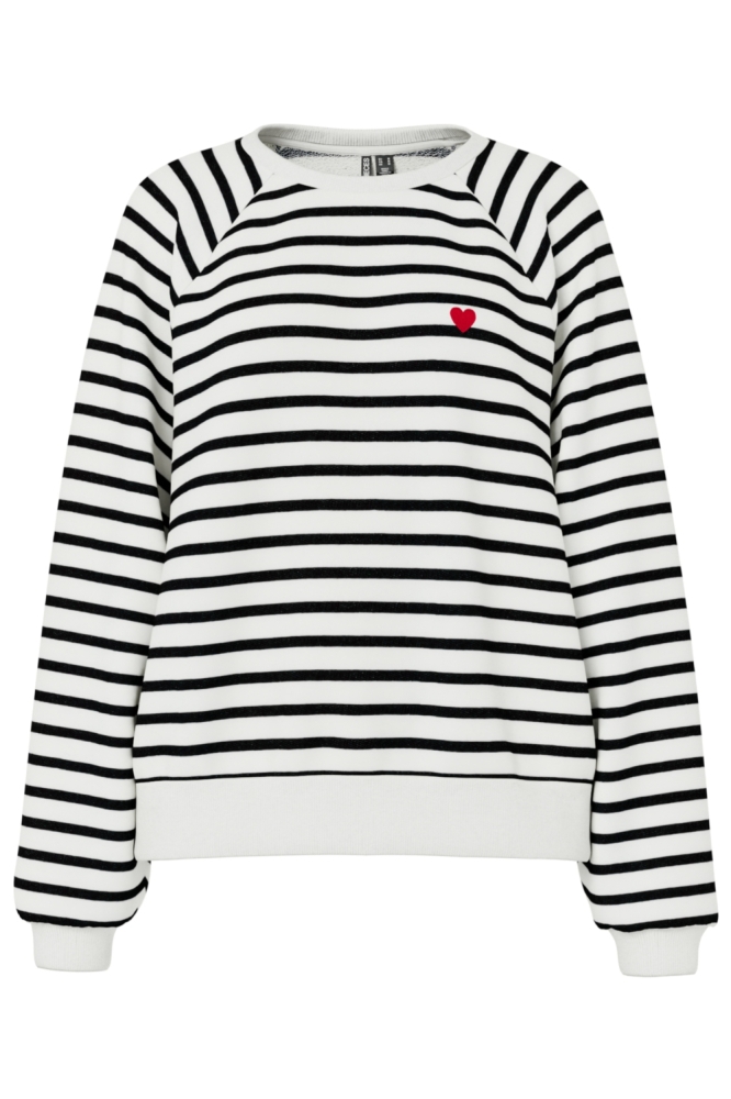 PCGRETA LS EMB UB SWEAT NOOS 17128390 CLOUD DANCER/BLACK